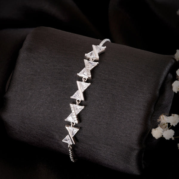 Premium Bow & Solitaire five Charm Silver Bracelet