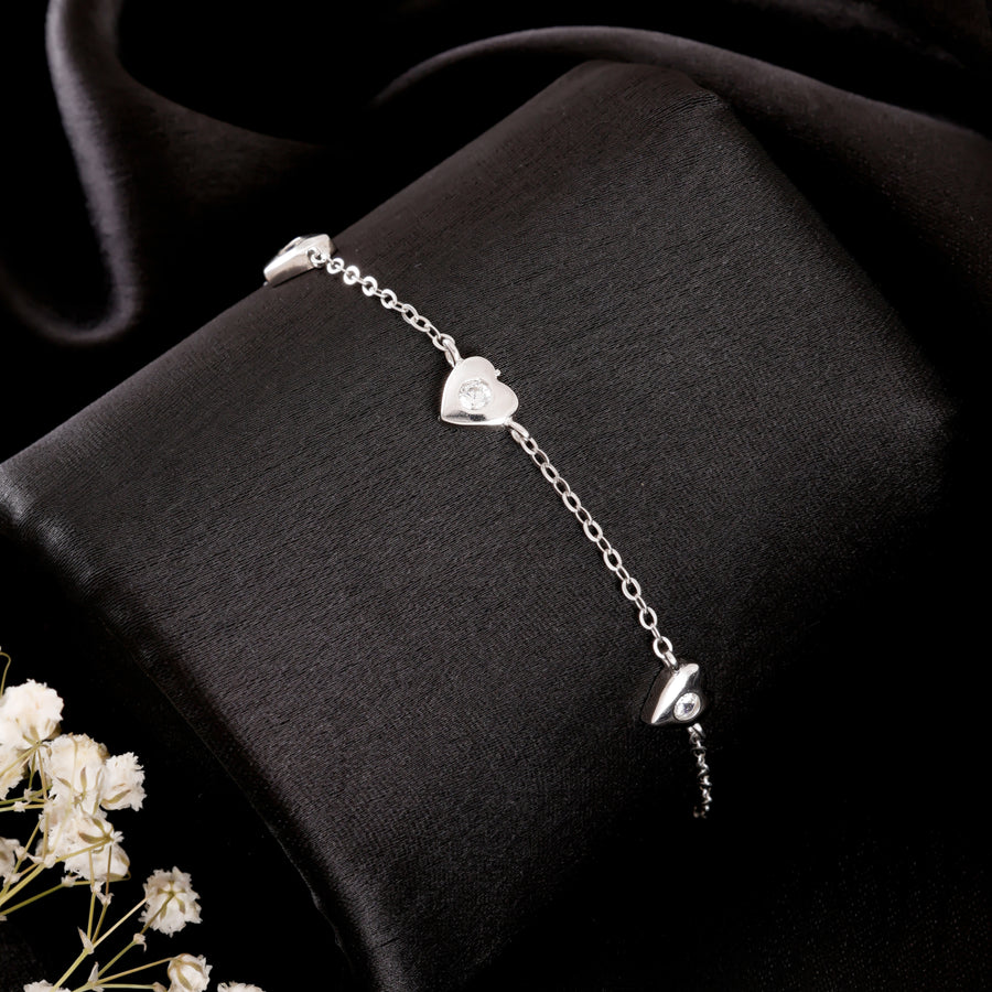 Five Heart Charms Silver Bracelet