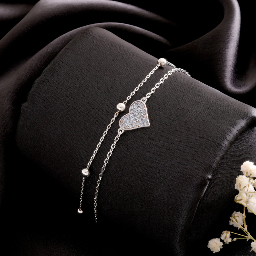 Heart n Bead Multi layer Silver Bracelet