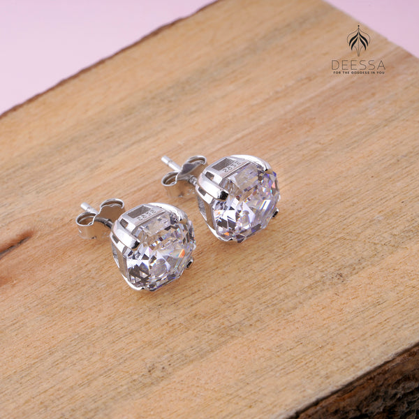 Shiny asscher cut Shape Silver Stud Earring