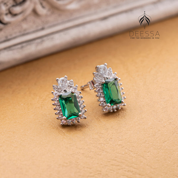 Shiny Emerald Shape Silver Stud Earring