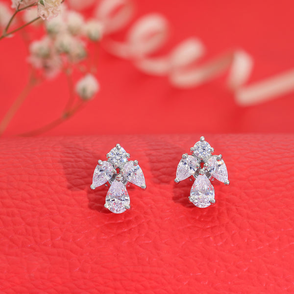 Shiny Triple Drop Shape Silver Stud Earring