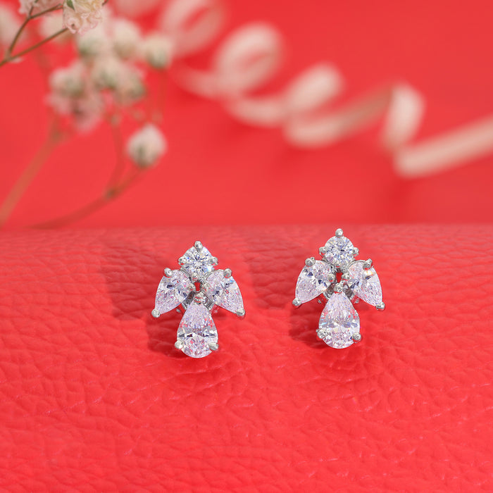 Shiny Triple Drop Shape Silver Stud Earring