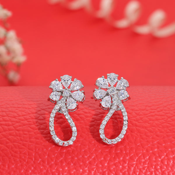 Shiny Blooming Flower Shape Silver Drop Earring