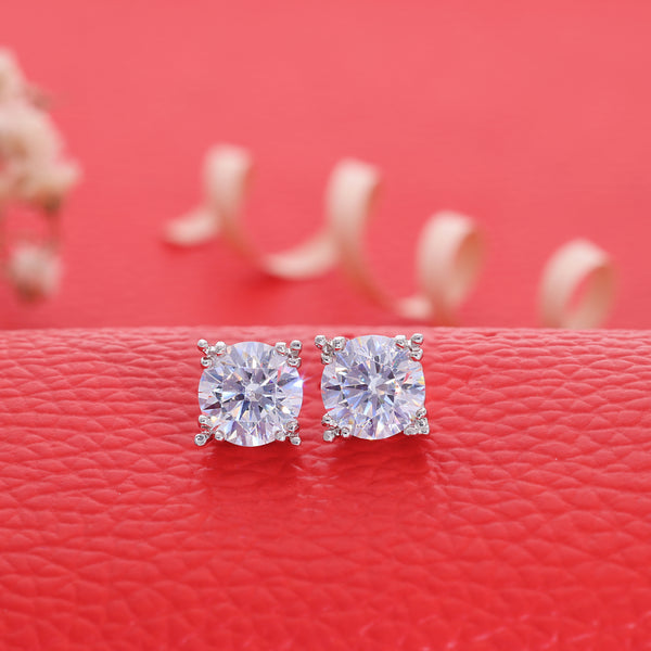 Shiny White Diamond Shape Silver Stud Earring