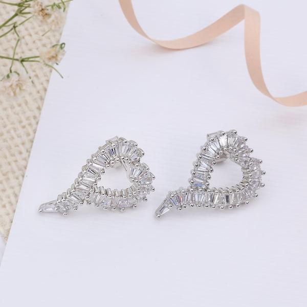 Shiny Heart Shape Silver Stud Earring