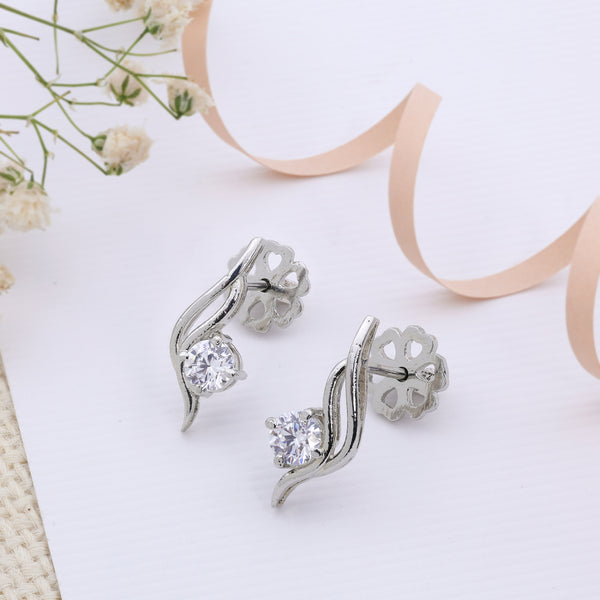 Shiny Wave style Shape Silver Drop Earring