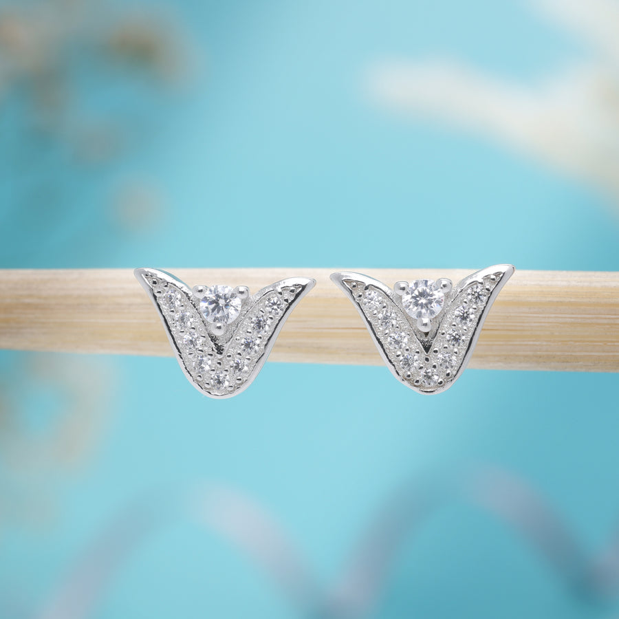 Crown Broach Stud Silver Earrings