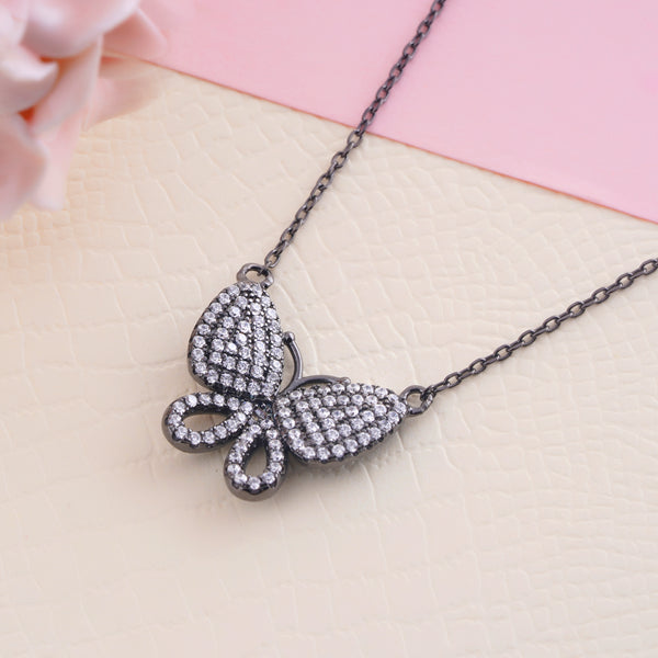 Sterling Silver Butterfly Necklace Pendant (Black Colour)