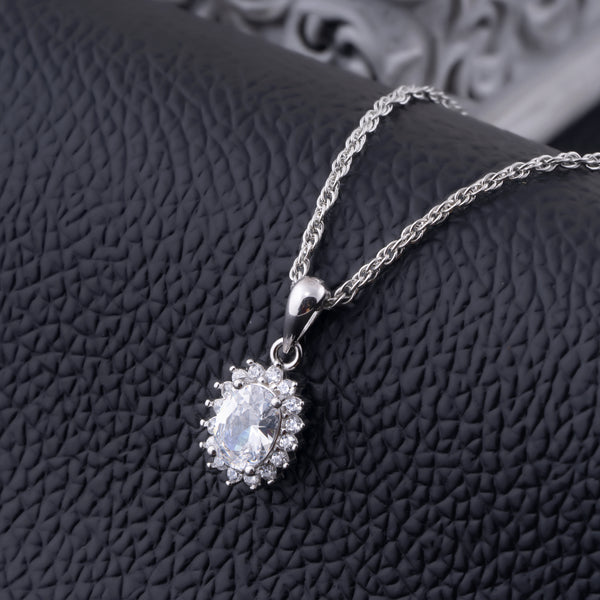 Sterling Silver Oval Sun Necklace Pendant (Silver Colour)