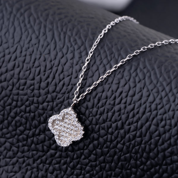 Sterling Silver Pave clover Necklace Pendant (Silver Colour)