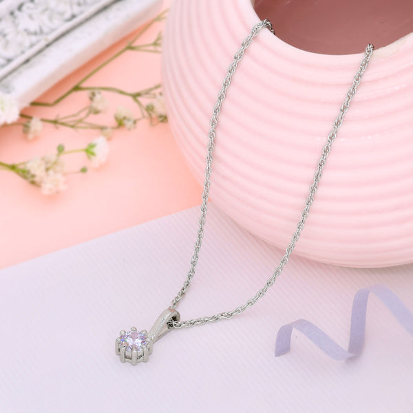 Sterling Silver Round Solitaire Necklace Pendant (Silver Colour)