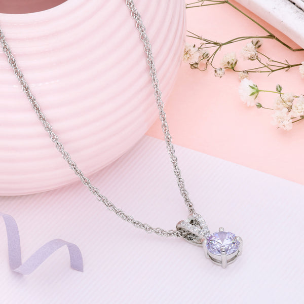 Sterling Silver Crystial Solitaire Necklace Pendant (Silver Colour)