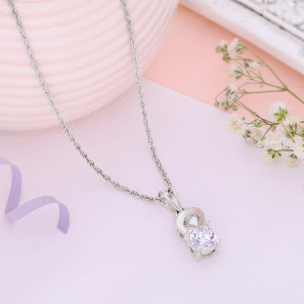 Sterling Silver U Shape Solitaire Necklace Pendant (Silver Colour)