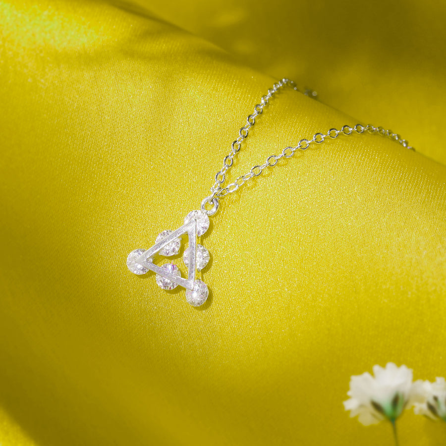Six Solitaire Triangle Silver Pendant Necklace
