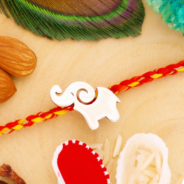 DEESSA Silver Kids Rakhi: For Kids Cute Elephant Big (5-12 Years) Rakhi 925 Sterling Silver with Cotton String