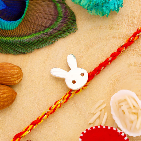 DEESSA Silver Kids Rakhi: Cute Bunny Rakhi Rakhi 925 Sterling Silver with Cotton String