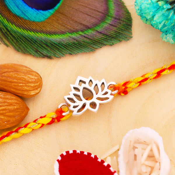 DEESSA Kamal (Lotus) Rakhi: 92.5% Pure Sterling Silver with Cotton String - Embrace Divine Beauty on Raksha Bandhan