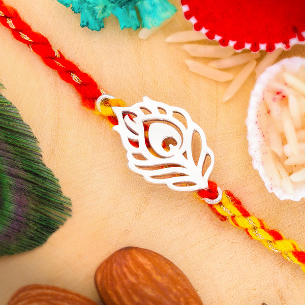 DEESSA Morpankh Rakhi: 92.5% Pure Sterling Silver with Cotton String - Embrace Divine Feathers on Raksha Bandhan!