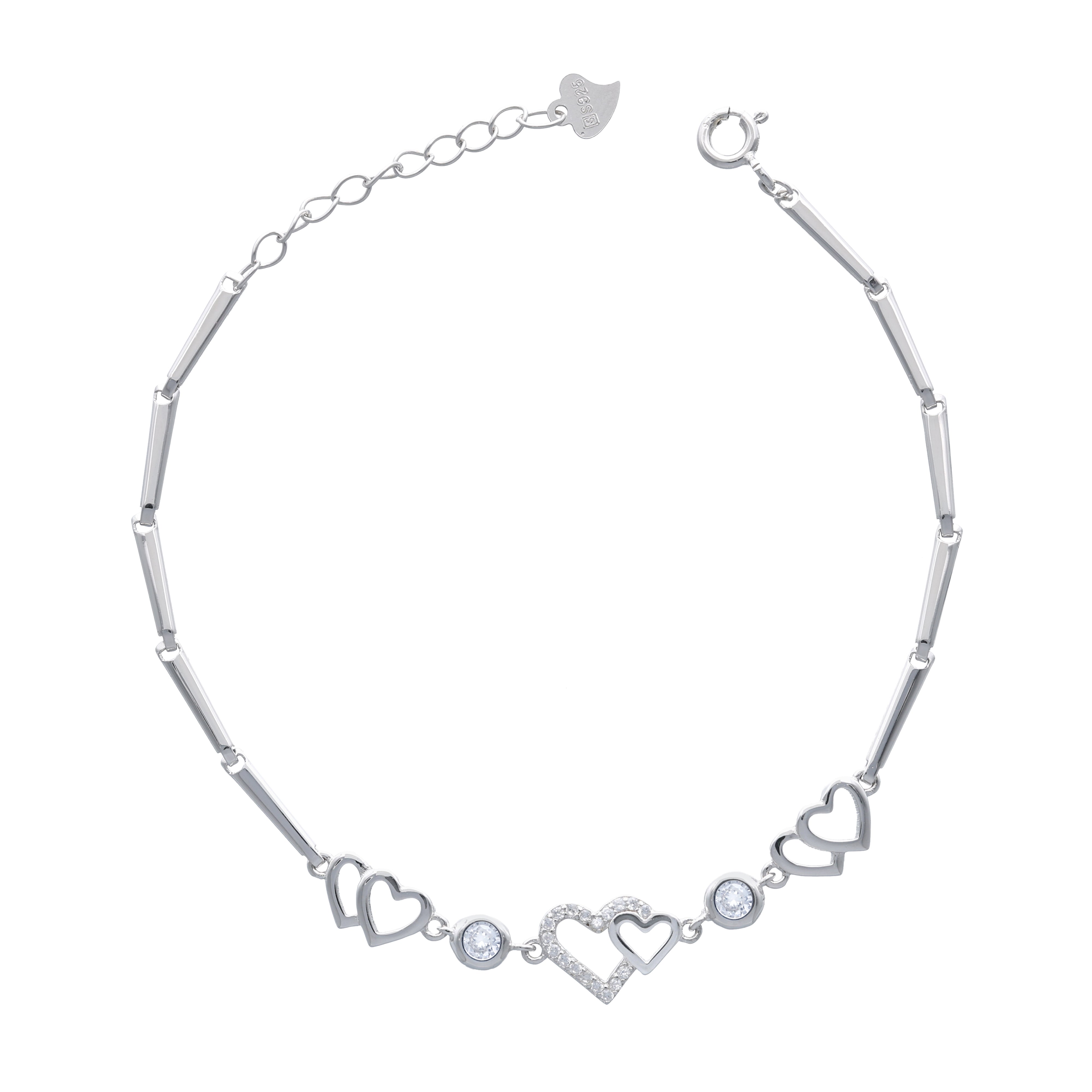 Silver Heart Studded Link Silver Bracelet – DEESSA.co